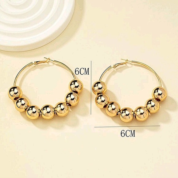 Gold Hoop Ball Statement Earrings - Picture 5 of 5